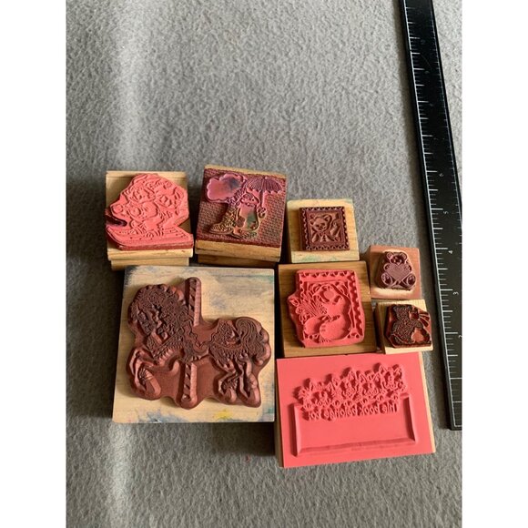 Assorted Wooden Rubber Stamps Scrapbooking - Carousel Horse Cute Animals & More - Picture 6 of 6